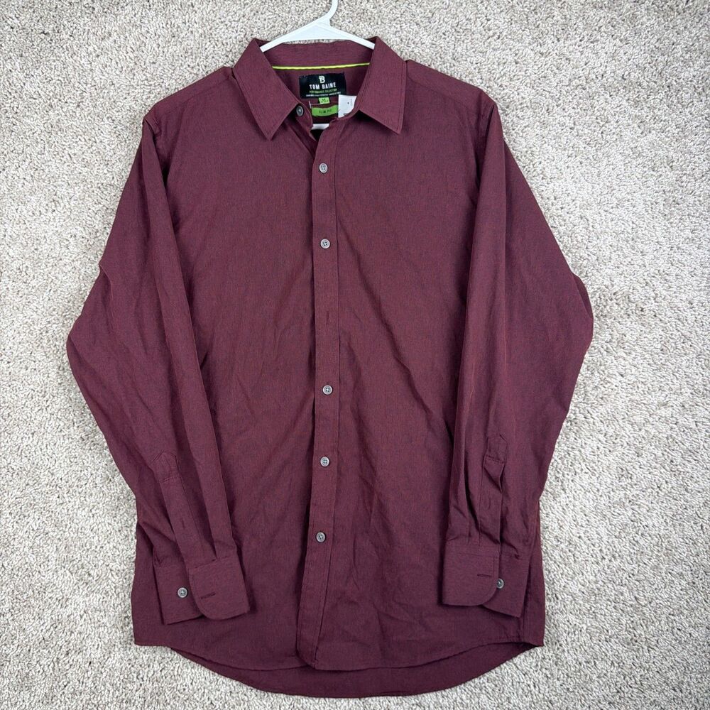 Tom Baine Mens Med Slim Fit Performance Shirt Burgundy Red 4 Way Stretch